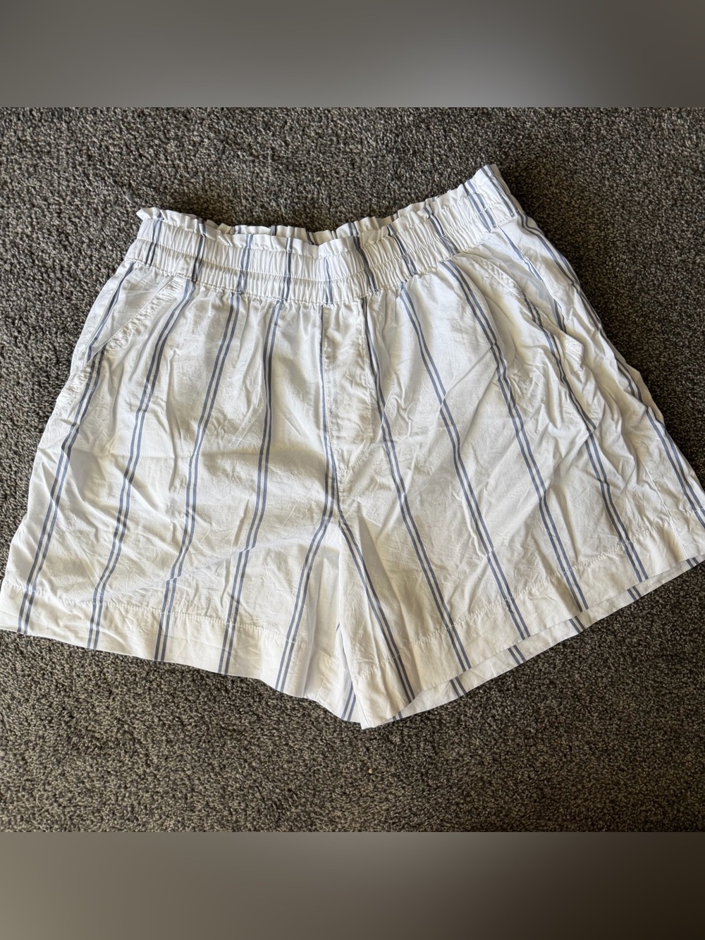 aerie White Shorts with Light Blue Vertical Stripes